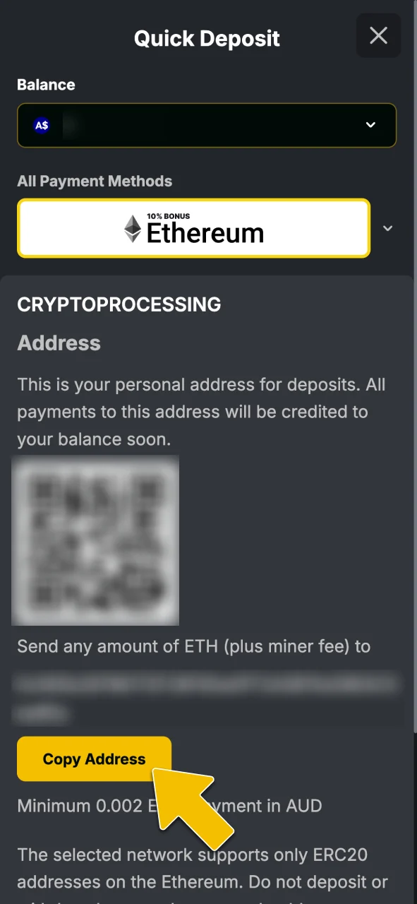 Alt Text (English)Перевод (Русский)Navigate to the cashier section to choose a payment method at Golden Crown Casino.