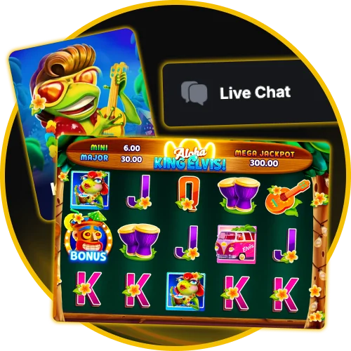 Get instant player help Aloha King Elvis from live chat agents on desktop or mobile at Golden Crown Casino.