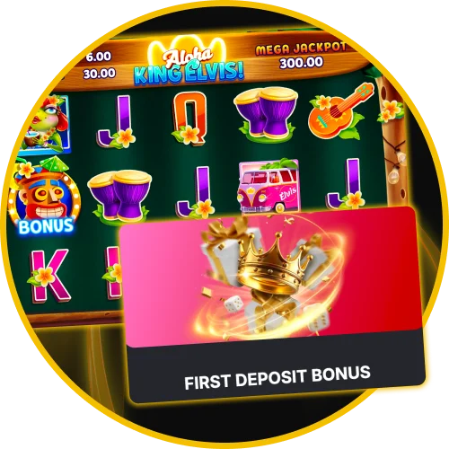 Start playing Aloha King Elvis with double initial deposit funds and free spins for Australian players at Golden Crown.