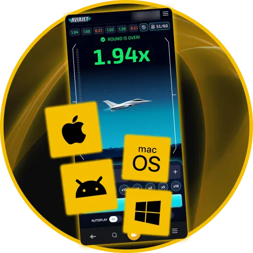 Enjoy multi-platform access to Aviajet crash game on desktop, Android, or iOS at Golden Crown Casino.