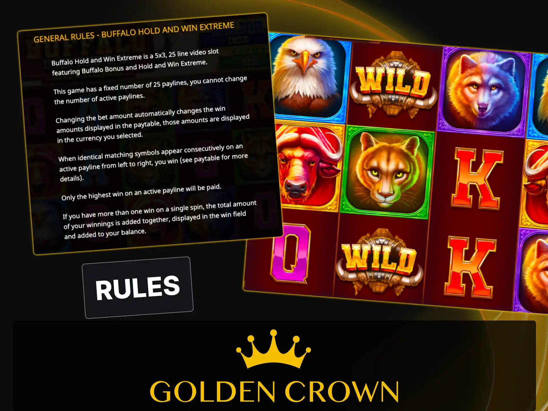 Read game rules for Buffalo Hold and Win slot at Golden Crown Casino.