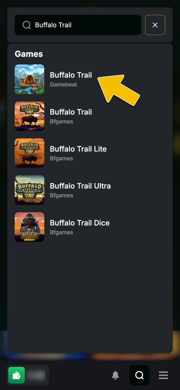 Search for Buffalo Trail in the casino lobby at Golden Crown Casino.