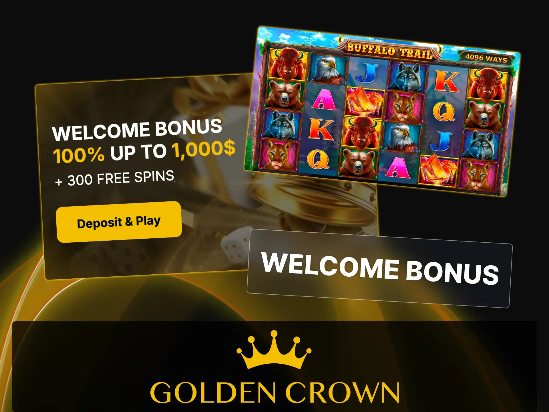 Double your starting balance to play Buffalo Trail slot at Golden Crown Casino.