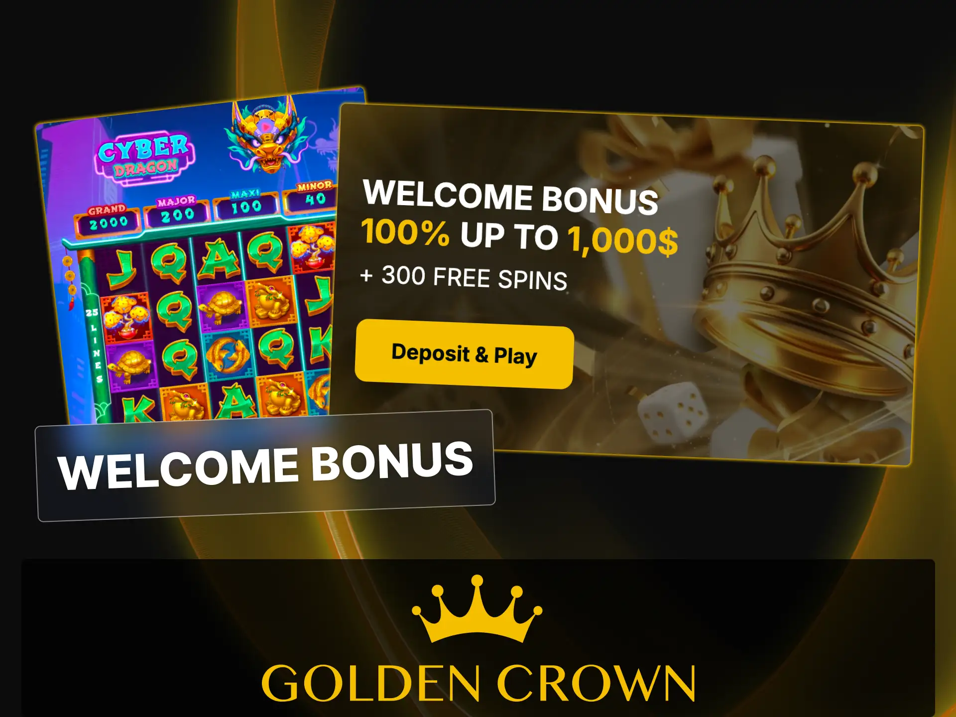 Spin medium-volatility Cyber Dragon slot with bonus funds at Golden Crown Casino.