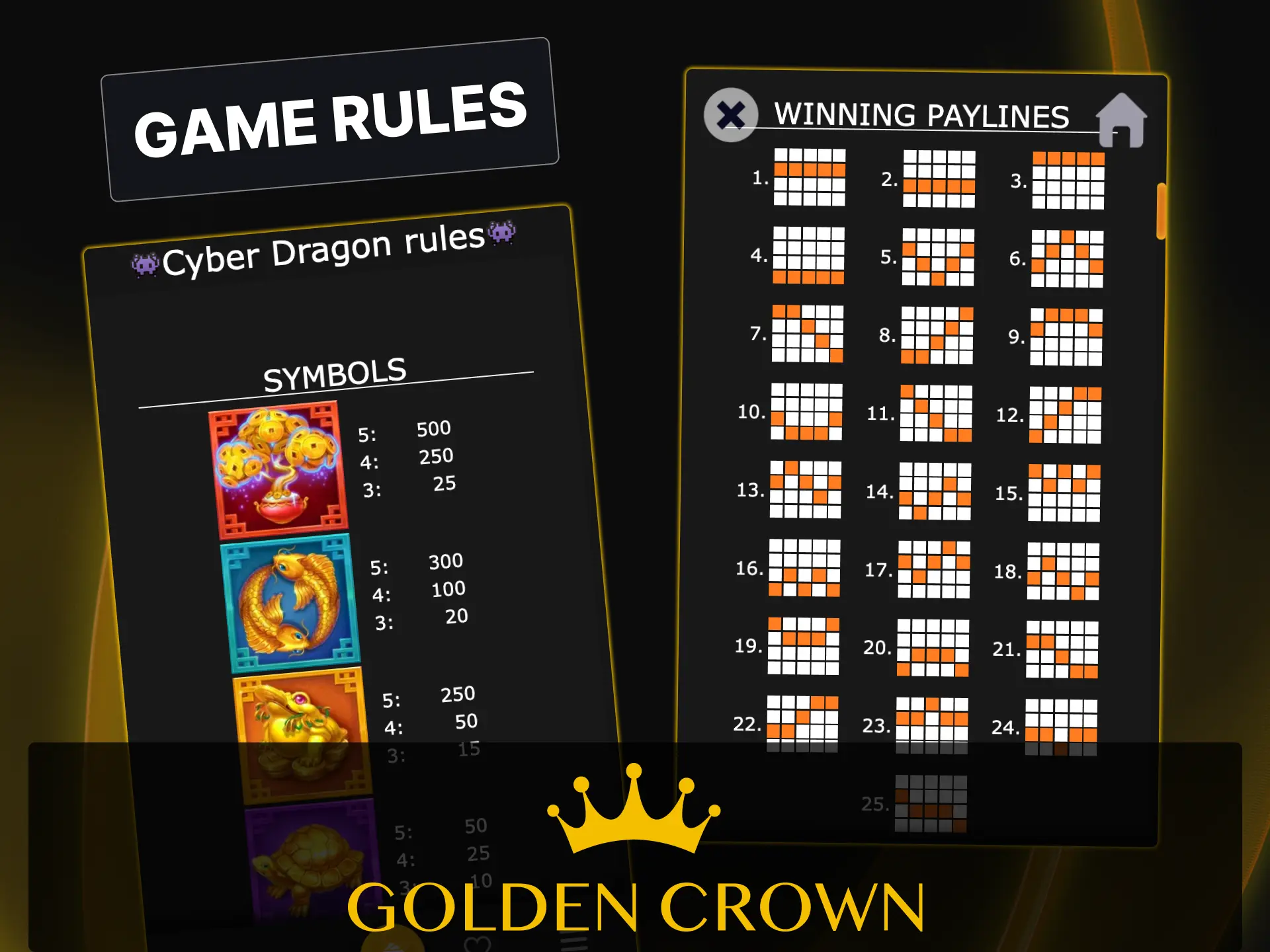 Learn Cyber Dragon game rules and reel mechanics at Golden Crown Casino.