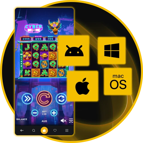 Access Cyber Dragon seamlessly on desktop, Android, and iOS at Golden Crown Casino.