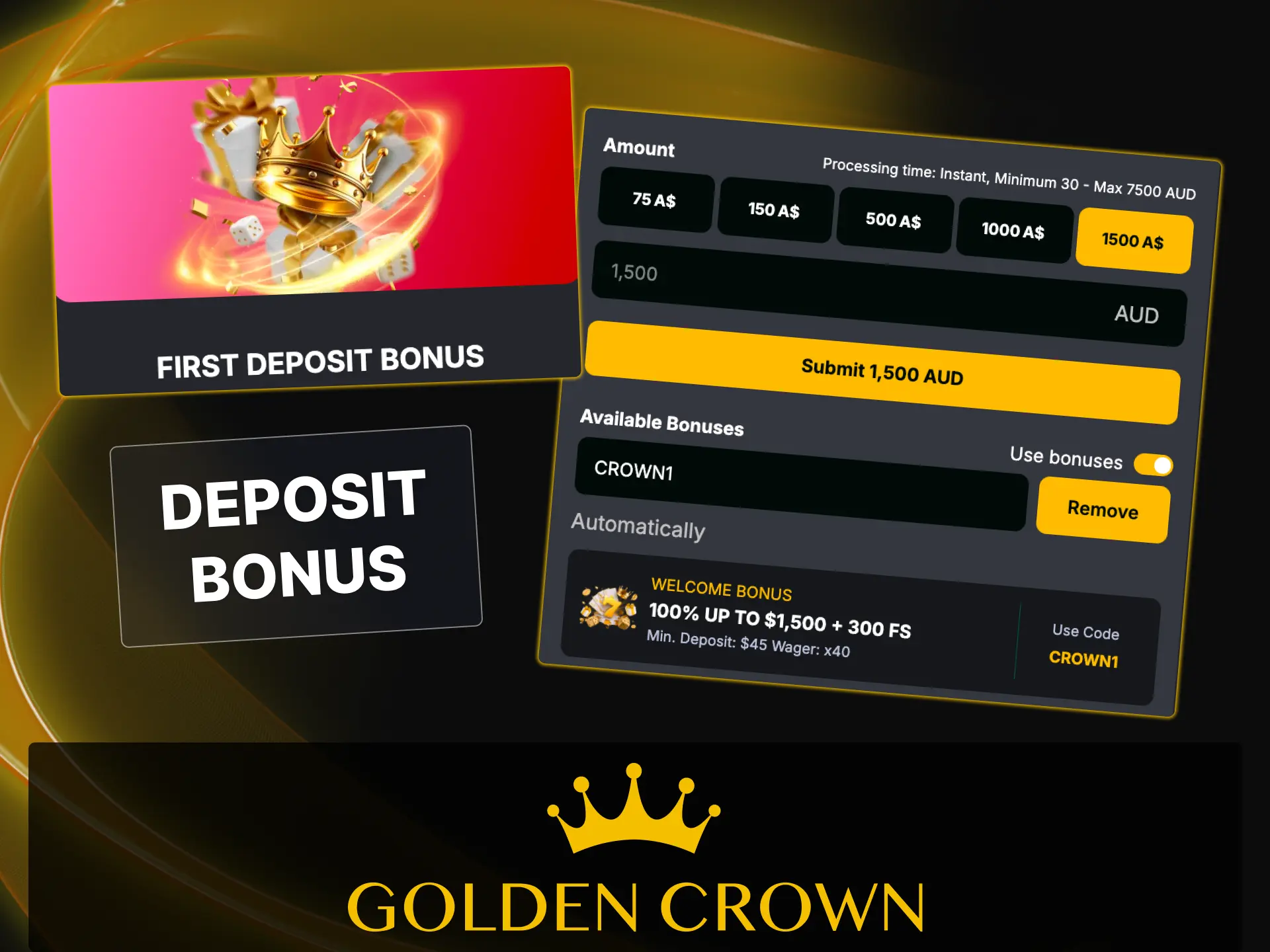 Start playing with double funds using the Golden Crown Casino First Deposit Bonus offer.