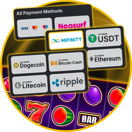 Deposit and withdraw using Neosurf and Visa to play Jackpot Nights at Golden Crown Casino.