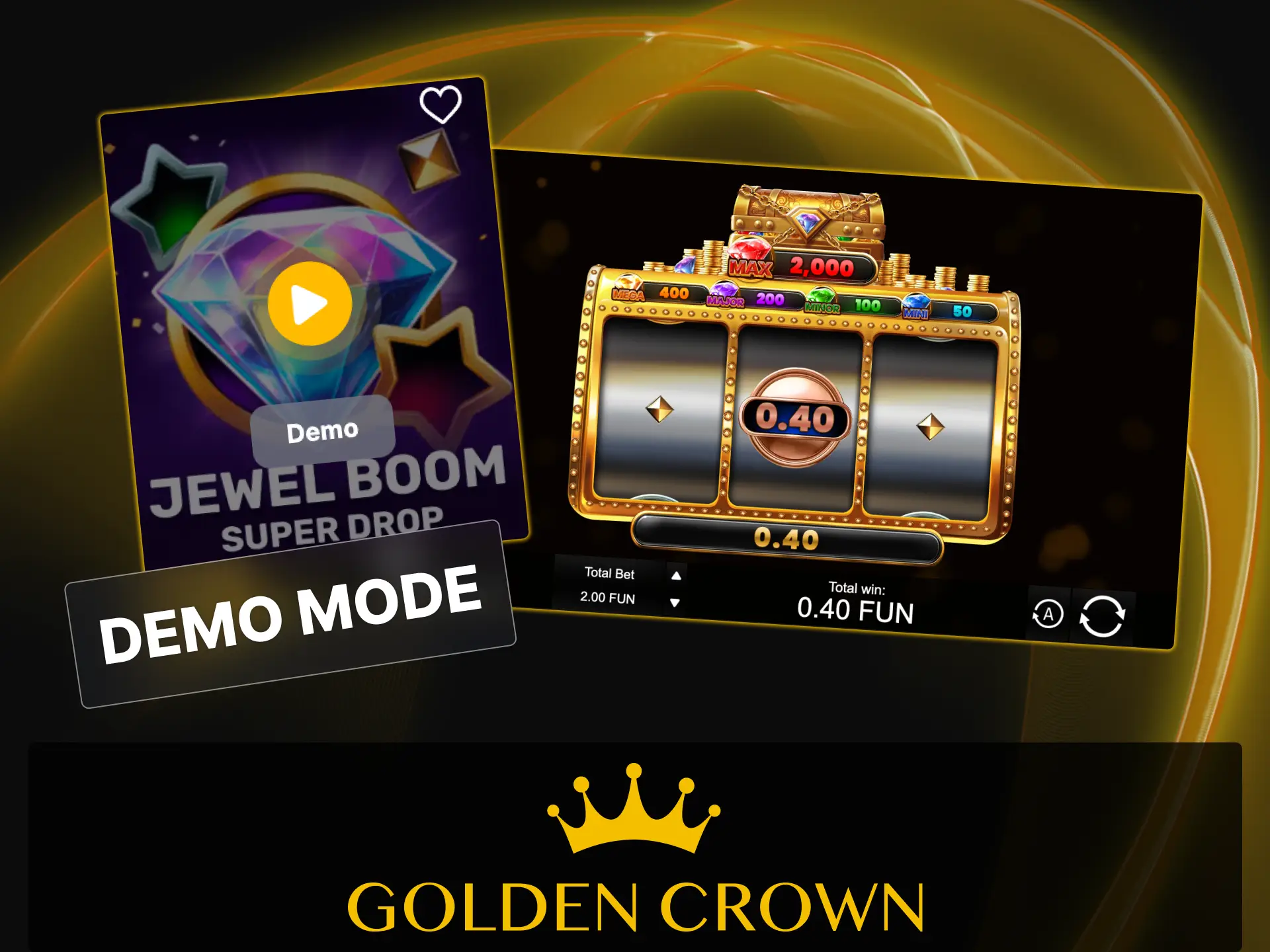 Try Jewel Boom Super Drop slot in free demo mode with virtual credits at Golden Crown Casino.