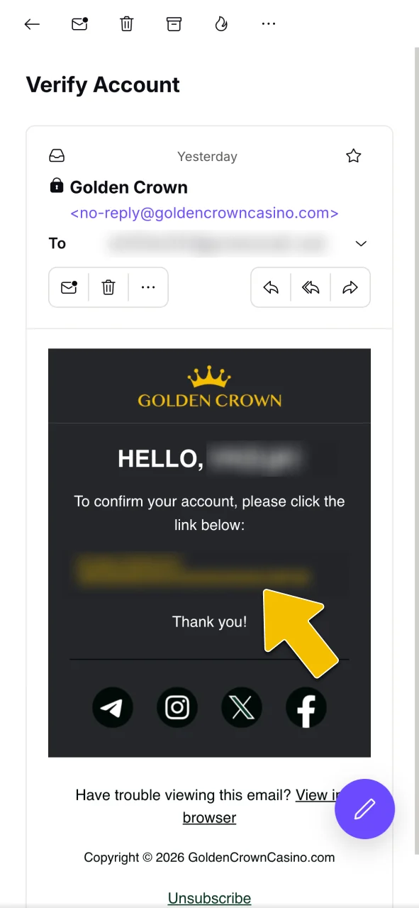 Confirm your email address to protect your balance and speed up future withdrawals at Golden Crown Casino Australia.