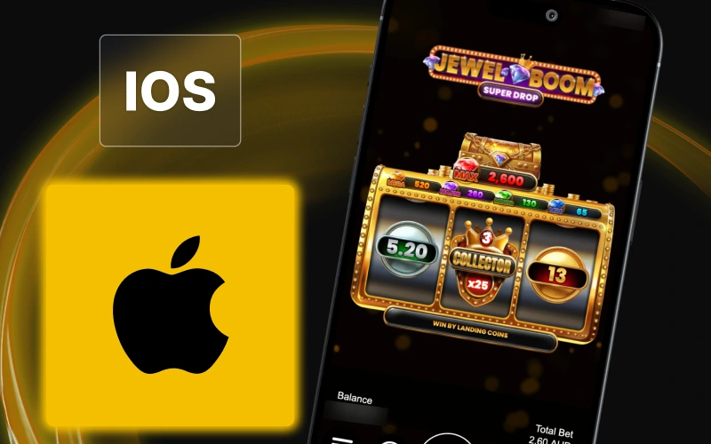 Access Jewel Boom Super Drop slot instantly via iPhone home screen shortcut at Golden Crown Casino.