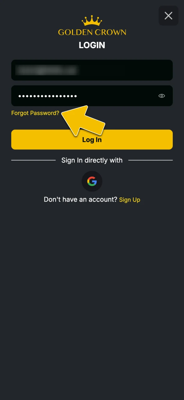 Click the Forgot Password link on the login screen beneath the password field at Golden Crown.