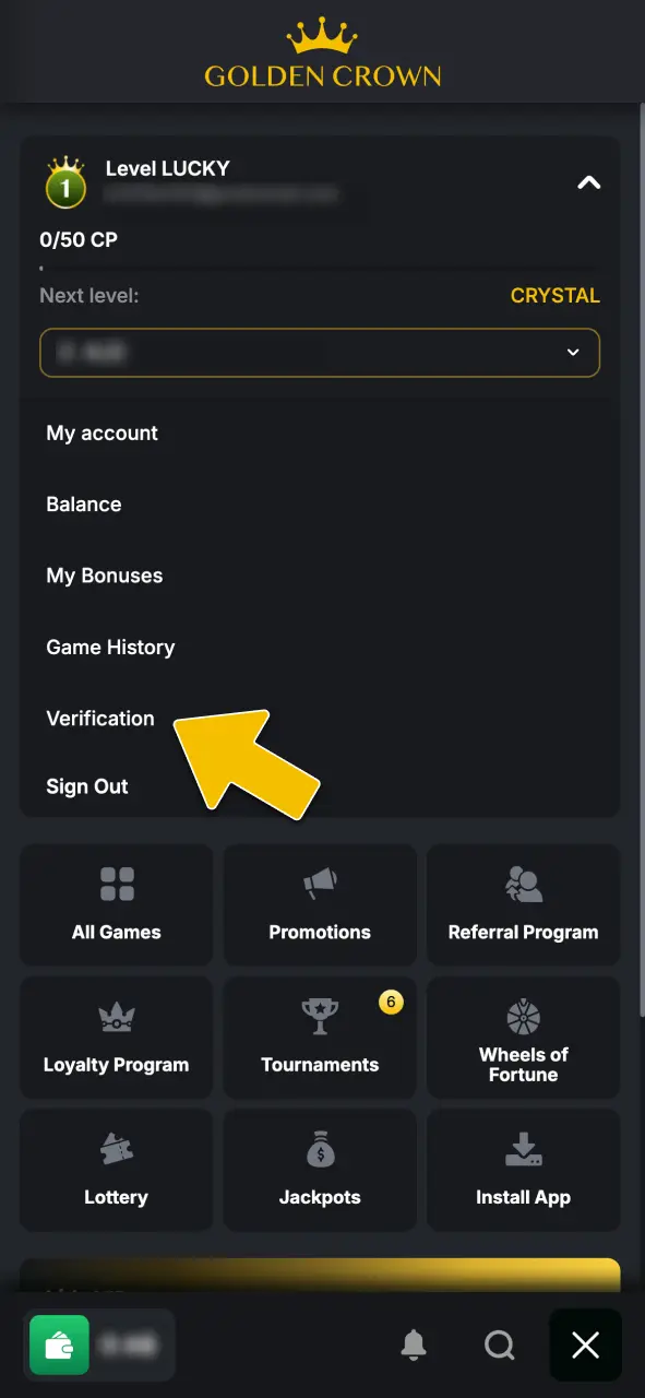 Submit ID verification documents to complete identity checks at Golden Crown Casino Australia.