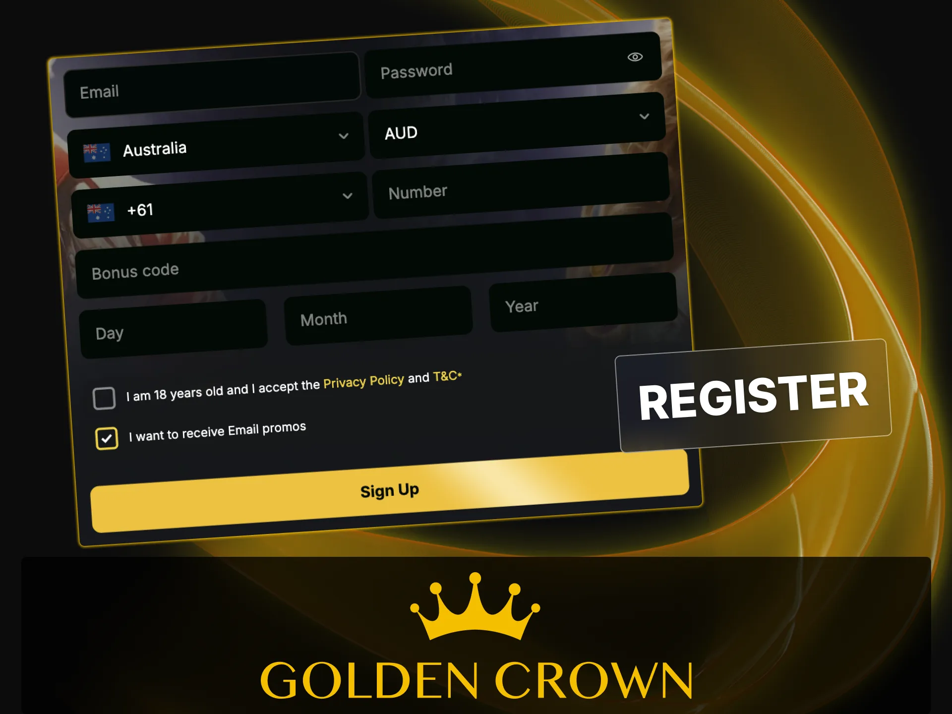 Click Sign Up at Golden Crown to create your account and start playing today.
