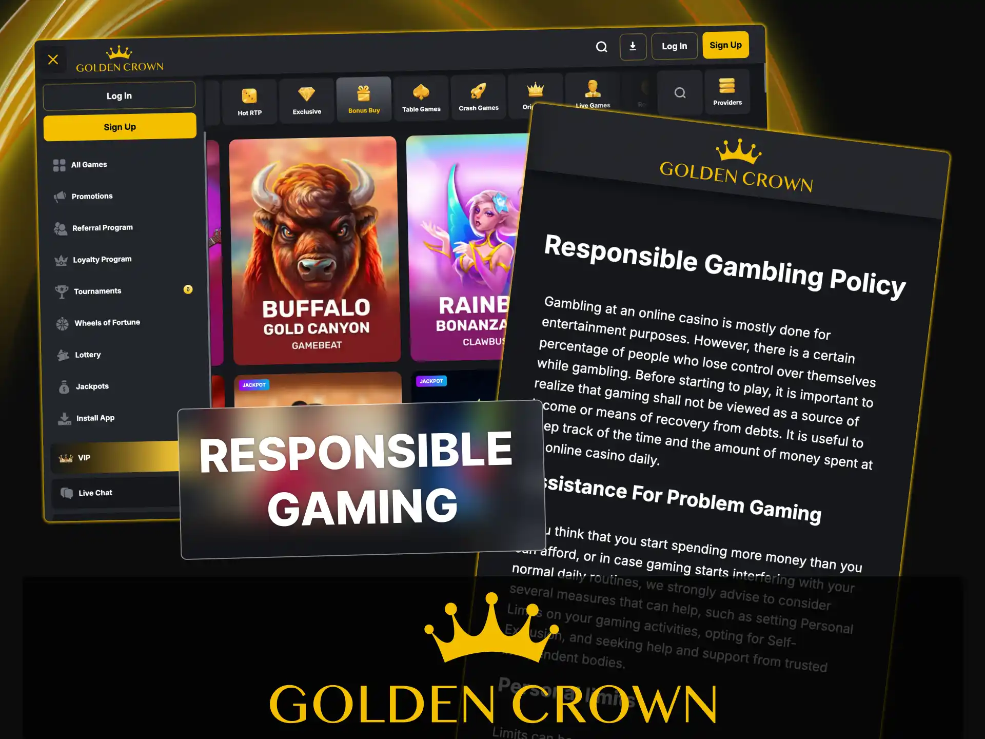 Access responsible gaming tools at Golden Crown to manage your casino budget safely.