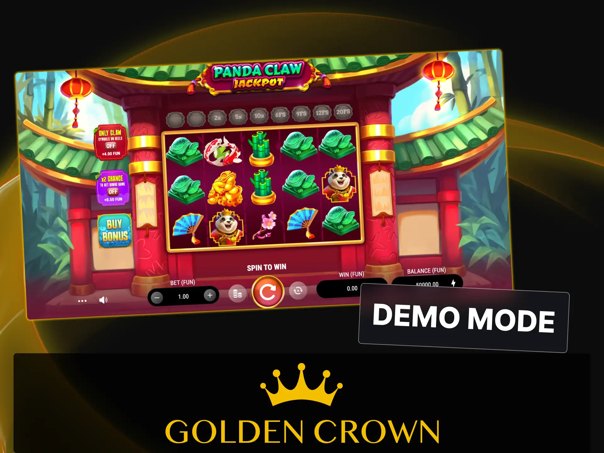 Try Panda Claw Jackpot slot in free demo mode with virtual credits at Golden Crown Casino.