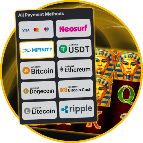Fund your player account instantly with Visa, Neosurf, or cryptocurrency at Golden Crown Casino.