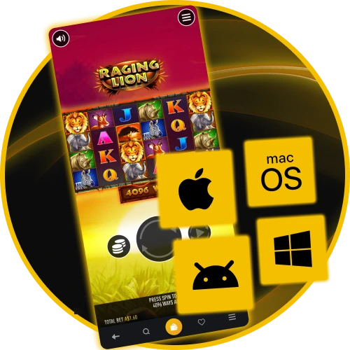 Switch between mobile and desktop smoothly during Raging Lion sessions at Golden Crown Casino.