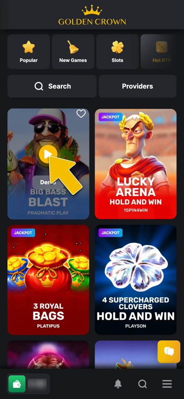 Start playing eligible games with your credited bonus funds and Free Spins at Golden Crown.