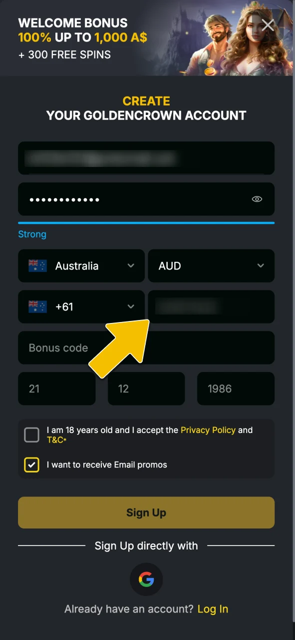 Enter your Australian residential address and mobile phone number to complete your profile.