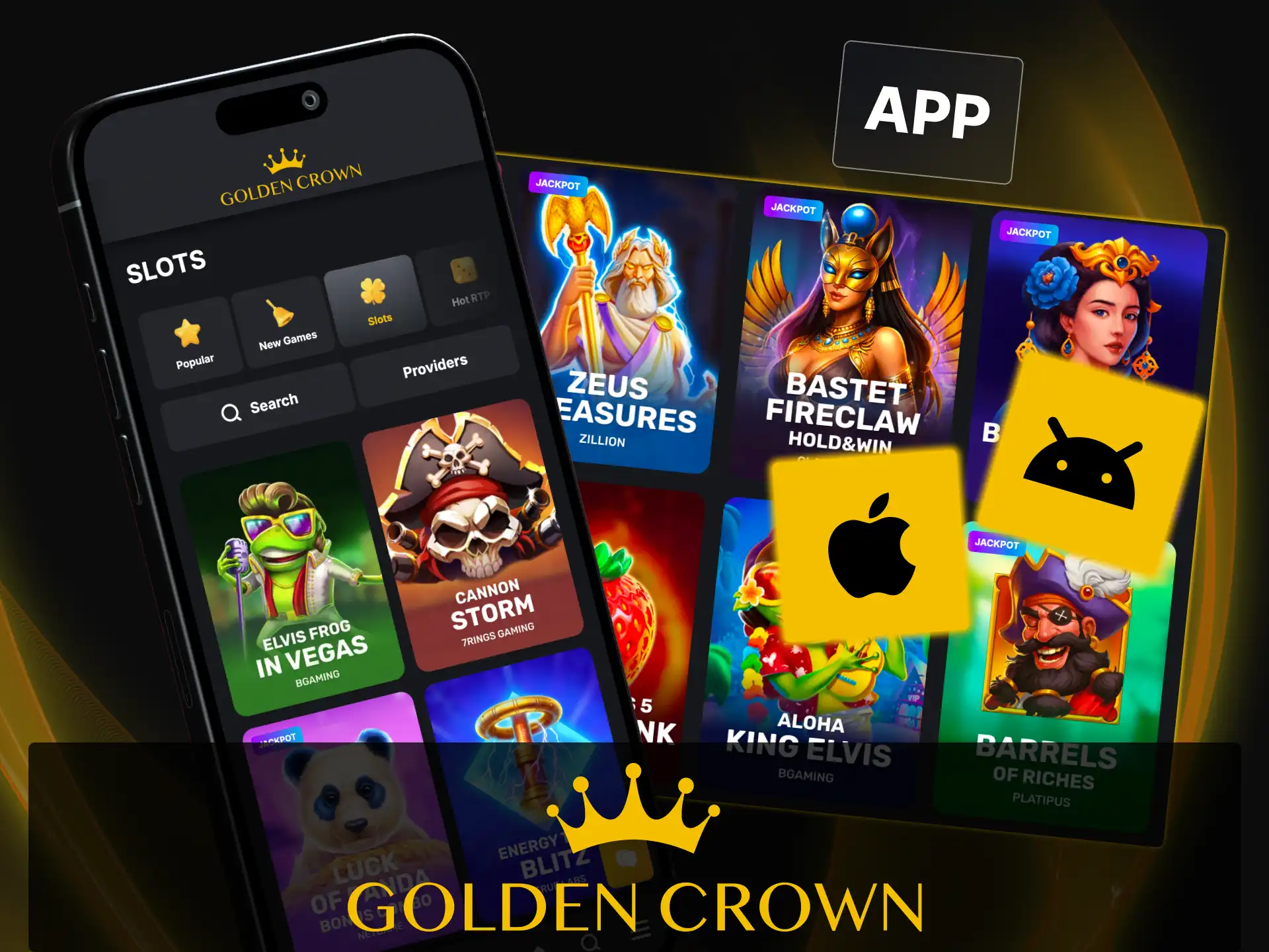 Spin online slots on the Golden Crown mobile casino app on iOS and Android.