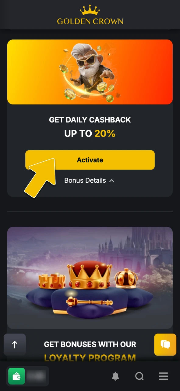 Activate welcome deposit bonuses and free spins on the Golden Crown Casino promotions page.