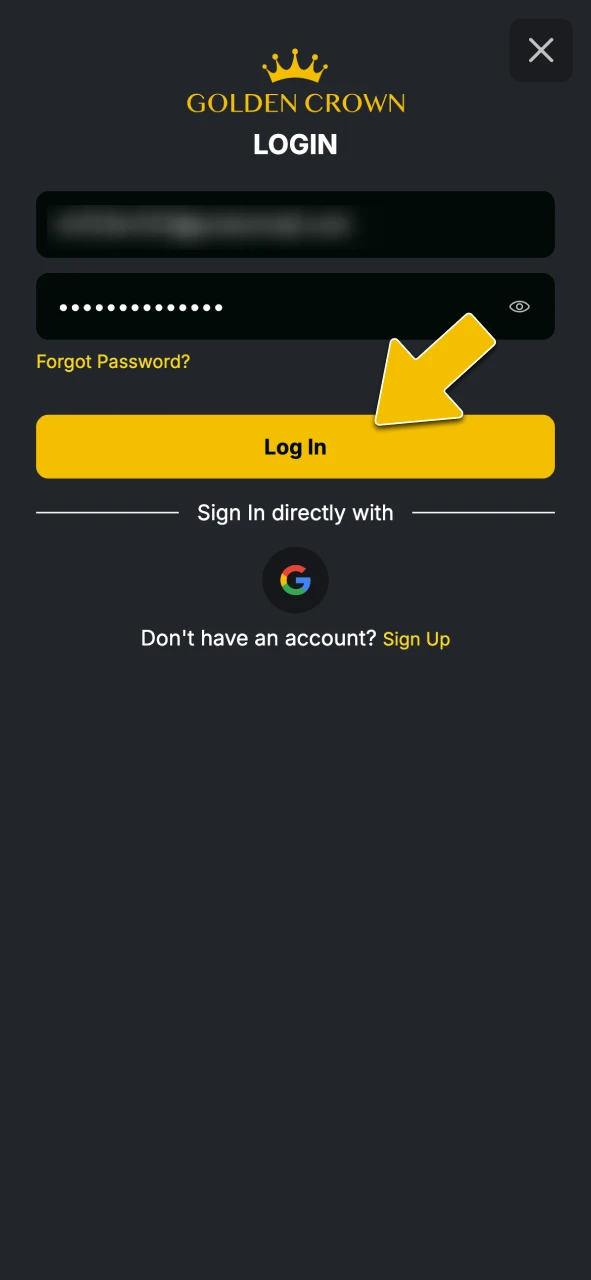 Log in to your Golden Crown Casino account via desktop browser or mobile app.