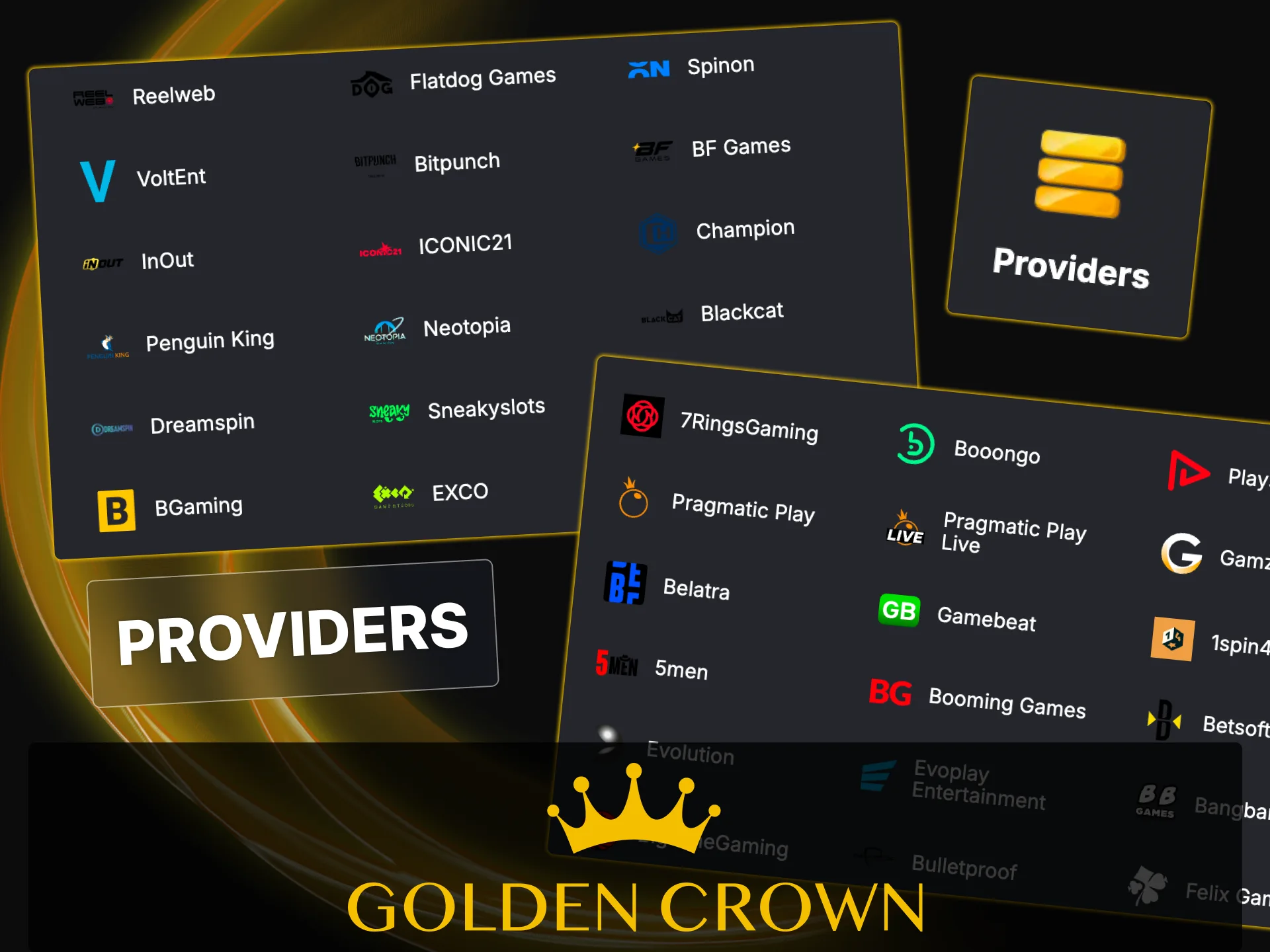 Discover top online slot providers and software developers in the Golden Crown Casino lobby.