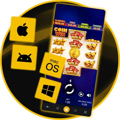 Enjoy multi-platform access to Sticky Coin Hold the Spin on desktop, Android, or iOS at Golden Crown Casino.