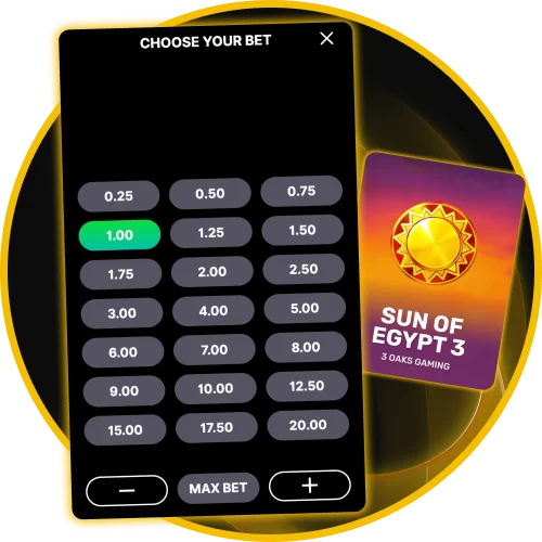 Adjust wager amounts easily to accommodate casual spins or high-roller strategies on Sun of Egypt 3 at Golden Crown Casino.