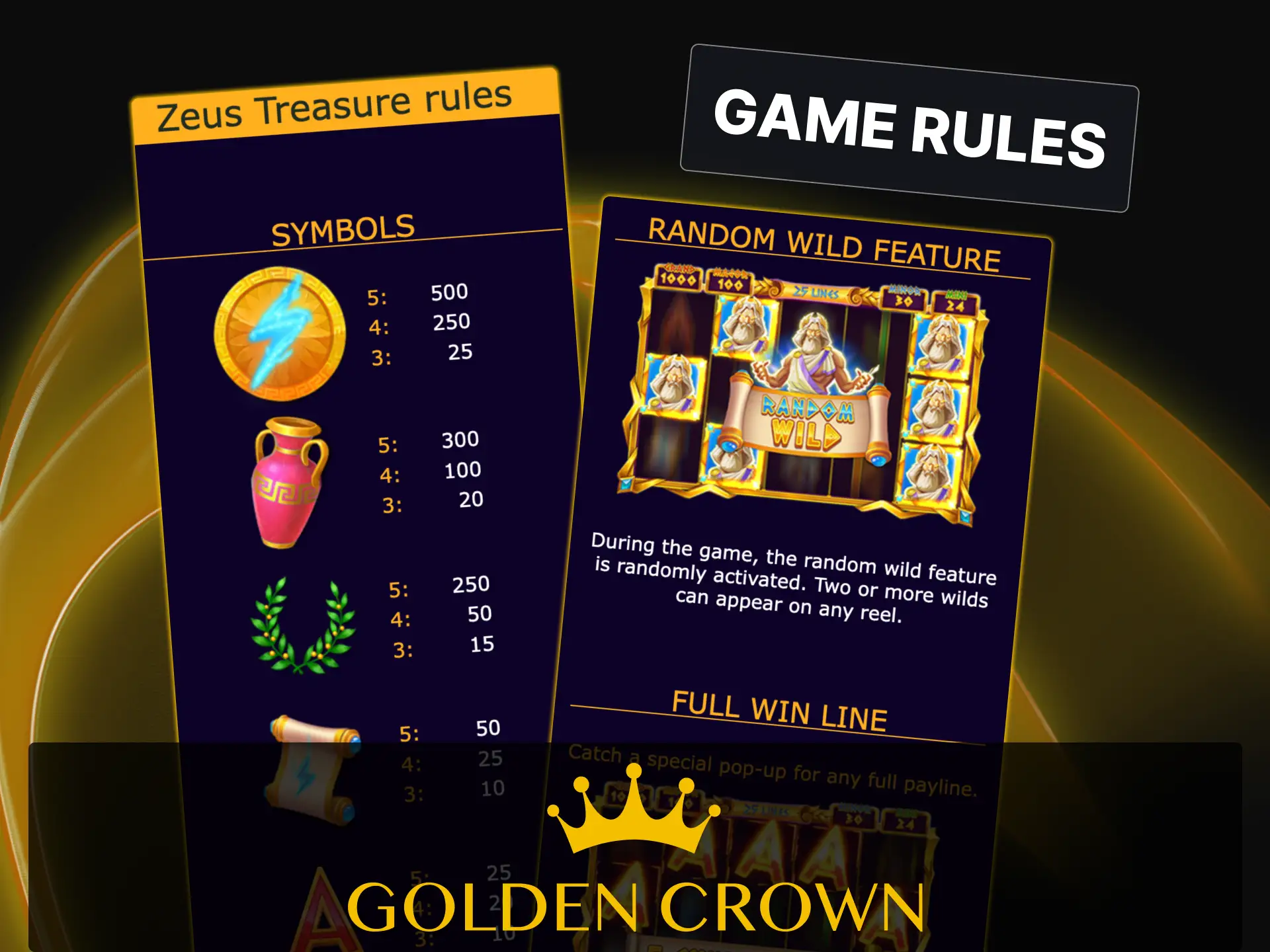Learn Zeus Treasures slot rules, reel layout, and payline mechanics at Golden Crown Casino.