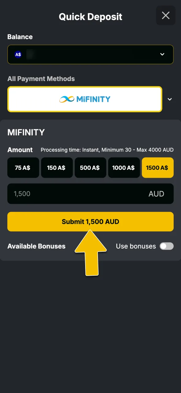 Choose your preferred payment method in the cashier section to deposit funds at Golden Crown Casino Australia.