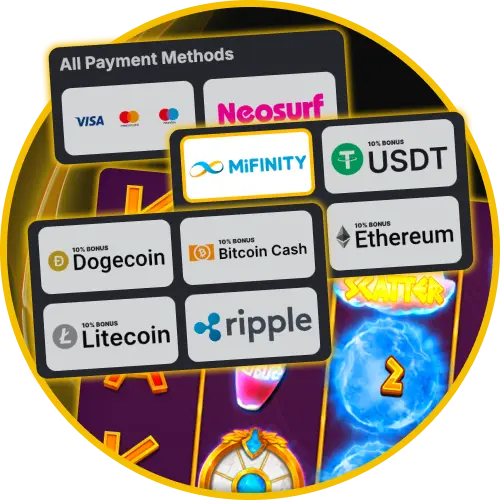 Deposit and withdraw securely using Australian payment options like Visa, Neosurf, and crypto at Golden Crown Casino.