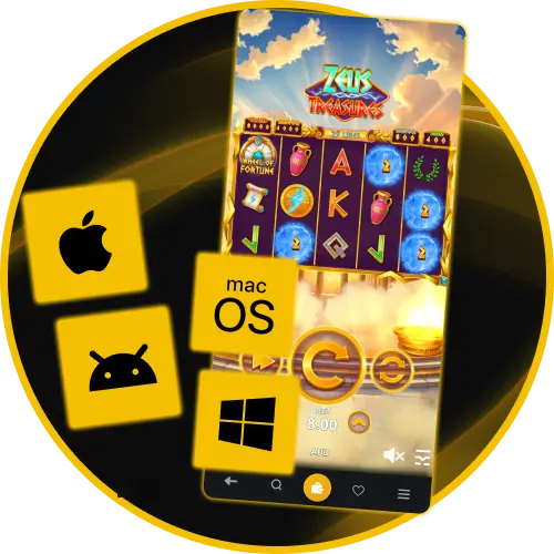 Enjoy multi-platform access to Zeus Treasures on desktop, Android, or iOS at Golden Crown Casino.