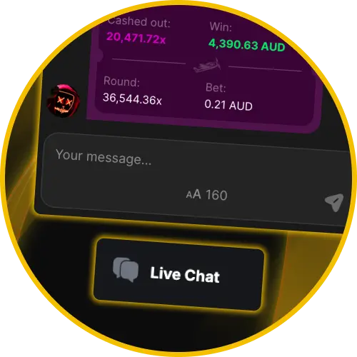 Open website live support widget on mobile or desktop playing Spribe Aviator at Golden Crown Casino Australia.