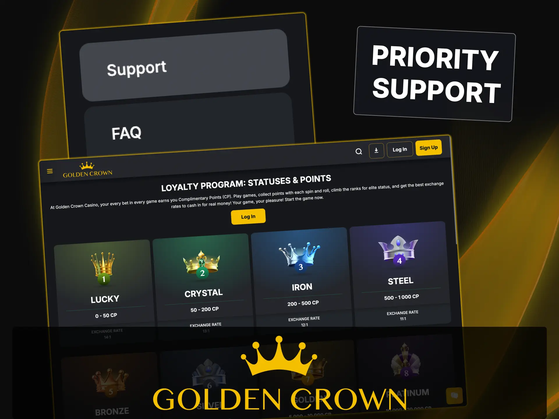 Access dedicated VIP priority support with direct account management at Golden Crown Casino.